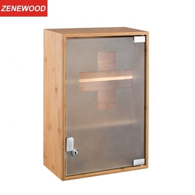 Bathroom Sanitary Ware Wall Mounted Storage Box Traditional Medicine First Aid Corner Cabinet Bamboo Medicine Cabinet